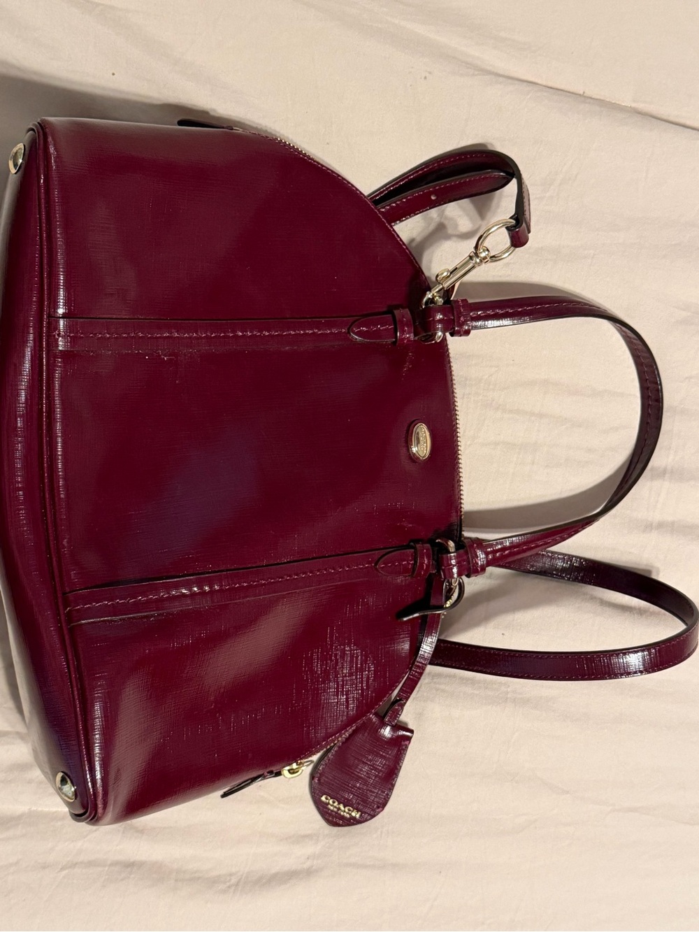 Coach Patent Leather Tote in Deep Burgundy